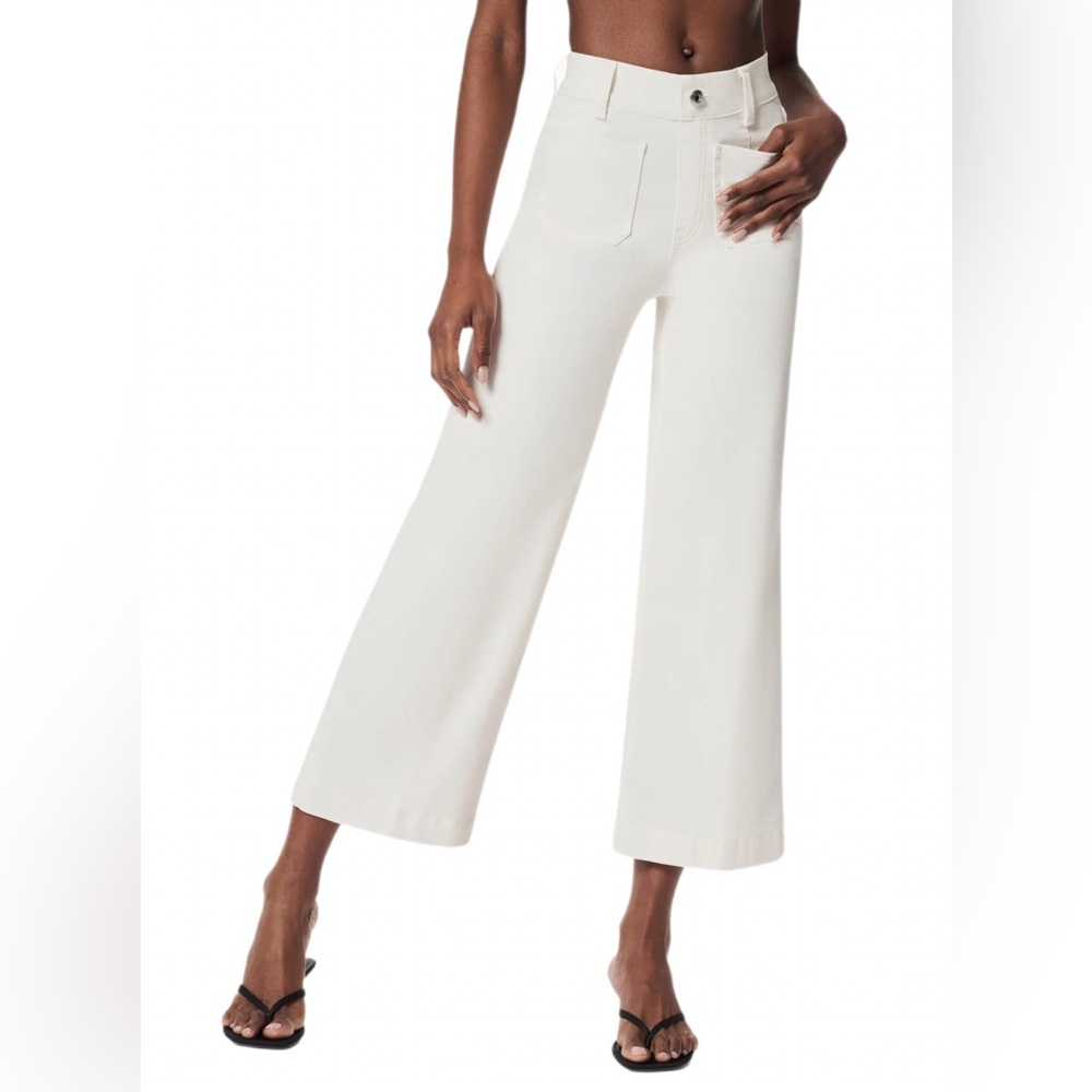 SPANX White Pull On High Waist Crop Wide Leg Jeans Size Large